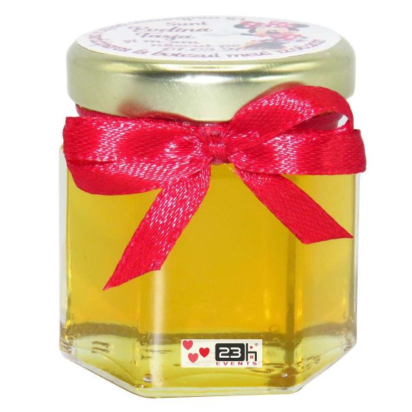 Marturii dulci cu miere, model handmade Iubire - rosu, borcan 50 gr - DSBC167