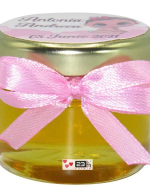 Marturii dulci cu miere, model handmade Iubire – roz, borcan 30 gr – DSBC168