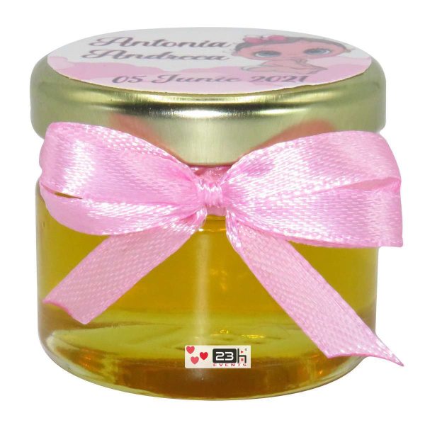 Marturii dulci cu miere, model handmade Iubire - roz, borcan 30 gr - DSBC168