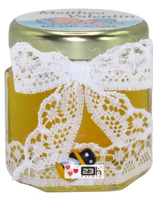 Marturii dulci cu miere, model handmade Eleganta – alb, borcan 50 gr – DSBC1610