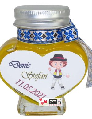 Marturii dulci cu miere, model handmade Voie buna – traditional albastru, borcan 90 gr – DSBC1615