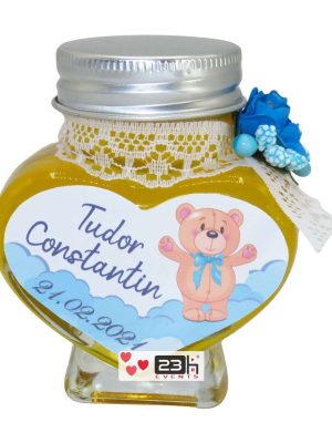 Marturii dulci cu miere, model handmade Adiere – albastru, borcan 90 gr – DSBC1616