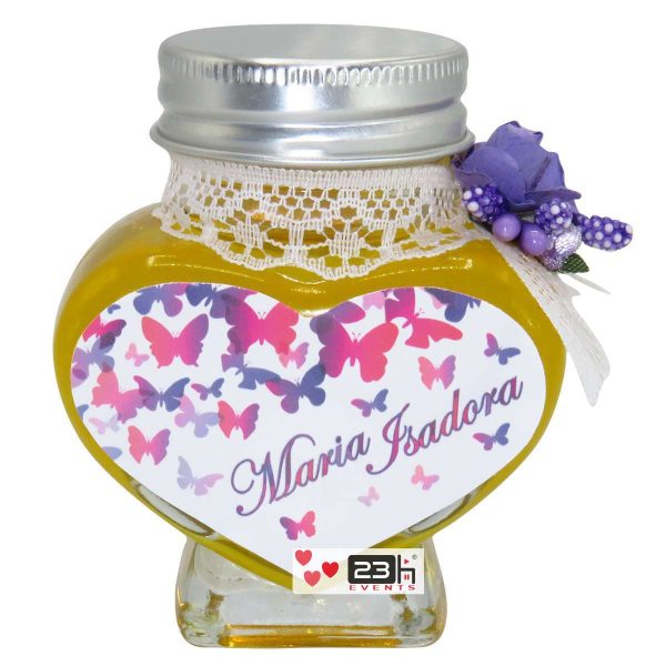 Marturii dulci cu miere, model handmade Iubire - lila, borcan 90 gr - DSBC1622