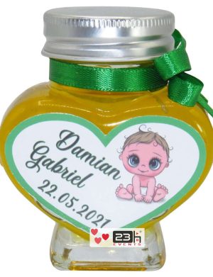 Marturii dulci cu miere, model handmade Iubire – verde, borcan 90 gr – DSBC1621