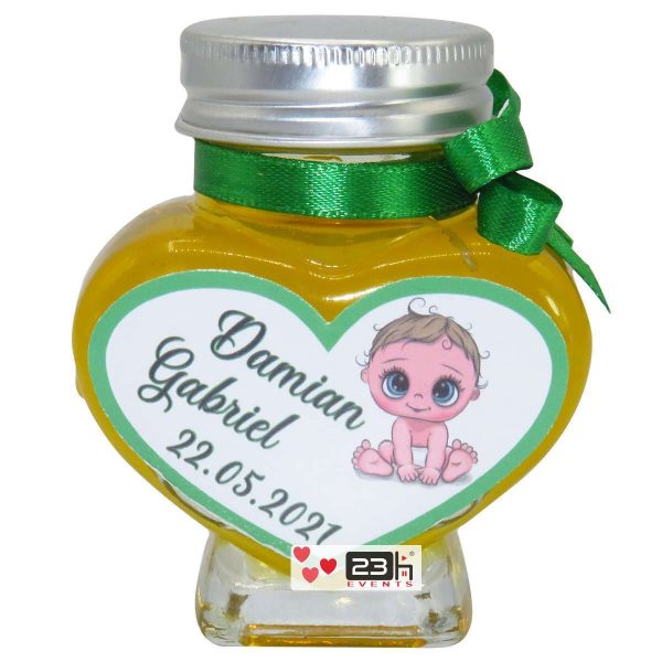 Marturii dulci cu miere, model handmade Iubire - verde, borcan 90 gr - DSBC1621