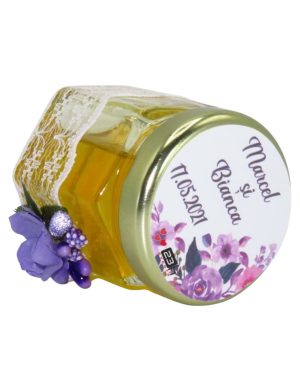 Marturii dulci cu miere, model handmade Adiere – mov, borcan 50 gr – DSBC1652