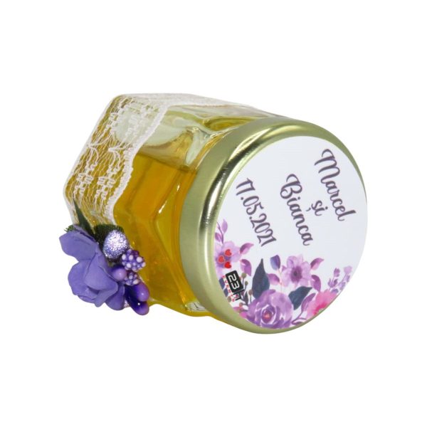 Marturii dulci cu miere, model handmade Adiere - mov, borcan 50 gr - DSBC1652