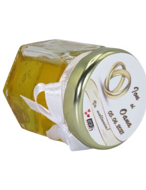 Marturii dulci cu miere, model handmade Iubire – alb, borcan 50 gr – DSBC1646