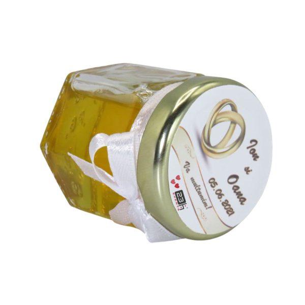 Marturii dulci cu miere, model handmade Iubire - alb, borcan 50 gr - DSBC1646