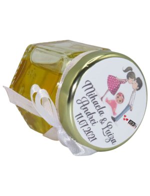 Marturii dulci cu miere, model handmade Iubire - alb, borcan 50 gr - DSBC1666