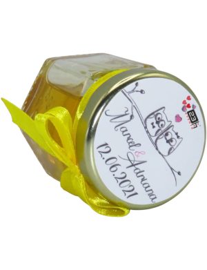 Marturii dulci cu miere, model handmade Iubire – galben, borcan 50 gr – DSBC1656