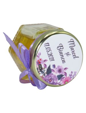 Marturii dulci cu miere, model handmade Iubire – lila, borcan 50 gr – DSBC1658