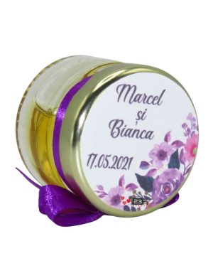 Marturii dulci cu miere, model handmade Iubire – mov, borcan 30 gr – DSBC1661