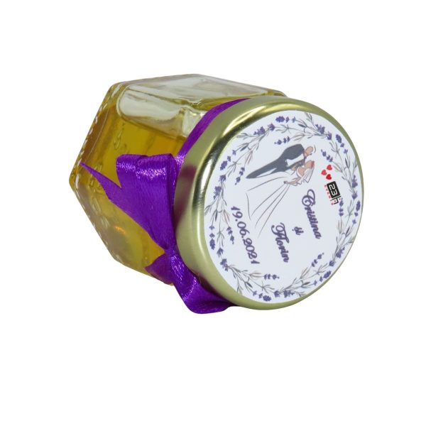 Marturii dulci cu miere, model handmade Iubire - mov, borcan 50 gr - DSBC1659