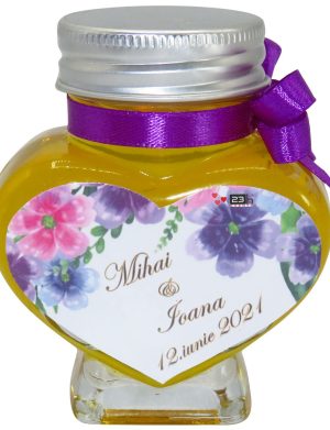 Marturii dulci cu miere, model handmade Iubire – mov, borcan 90 gr – DSBC1630