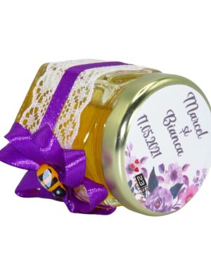 Marturii dulci cu miere, model handmade Rafinament – mov, borcan 50 gr – DSBC16148