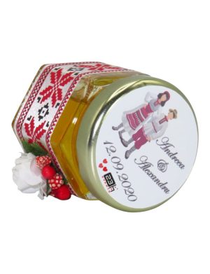 Marturii dulci cu miere, model handmade Traditional – rosu, borcan 50 gr – DSBC1651