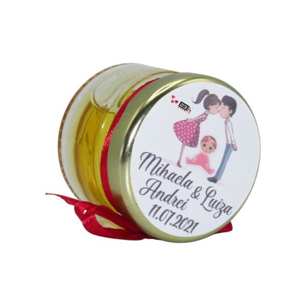 Marturii dulci cu miere, model handmade Iubire - rosu, borcan 30 gr - DSBC1668