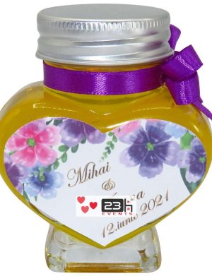 Marturii dulci cu miere, model handmade Iubire – mov, borcan 90 gr – DSBC1630