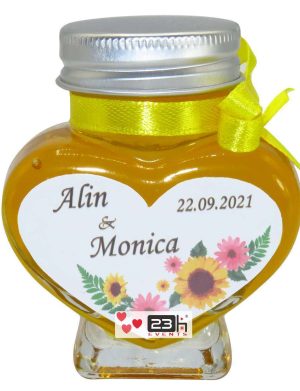 Marturii dulci cu miere, model handmade Iubire – galben, borcan 90 gr – DSBC1632