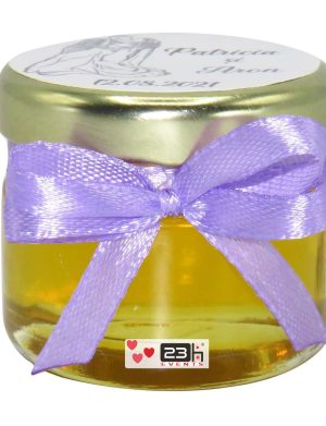 Marturii dulci cu miere, model handmade Iubire – lila, borcan 30 gr – DSBC1639