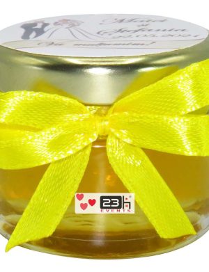 Marturii dulci cu miere, model handmade Iubire – galben, borcan 30 gr – DSBC1640