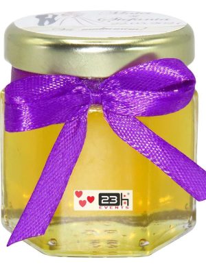 Marturii dulci cu miere, model handmade Iubire – mov, borcan 50 gr – DSBC1641