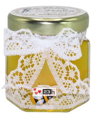 Marturii dulci cu miere, model handmade Eleganta – alb, borcan 50 gr – DSBC1643