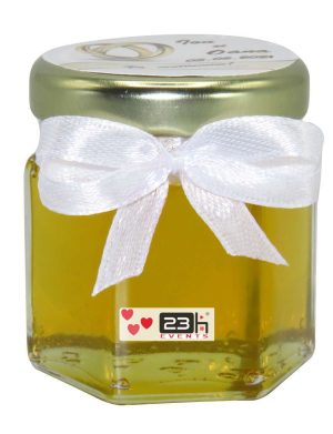Marturii dulci cu miere, model handmade Iubire – alb, borcan 50 gr – DSBC1646