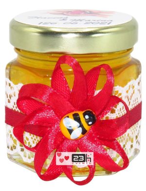 Marturii dulci cu miere, model handmade Rafinament – rosu, borcan 50 gr – DSBC16147