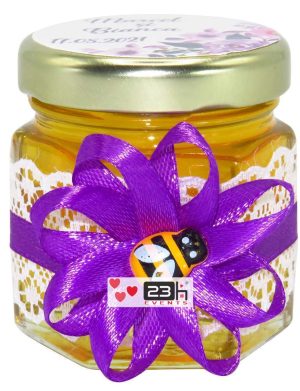 Marturii dulci cu miere, model handmade Rafinament – mov, borcan 50 gr – DSBC16148