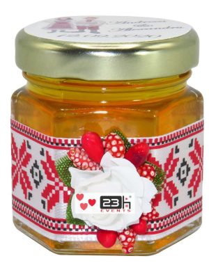 Marturii dulci cu miere, model handmade Traditional – rosu, borcan 50 gr – DSBC1651