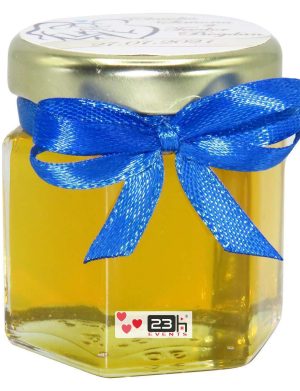 Marturii dulci cu miere, model handmade Iubire – albastru, borcan 50 gr – DSBC1653