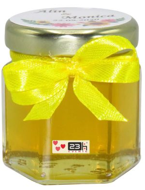 Marturii dulci cu miere, model handmade Iubire – galben, borcan 50 gr – DSBC1654