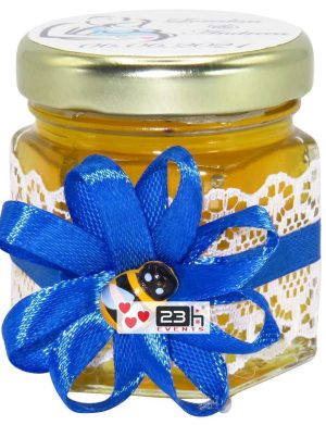 Marturii dulci cu miere, model handmade Rafinament – albastru, borcan 50 gr – DSBC1655