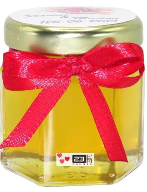 Marturii dulci cu miere, model handmade Iubire – rosu, borcan 50 gr – DSBC1657
