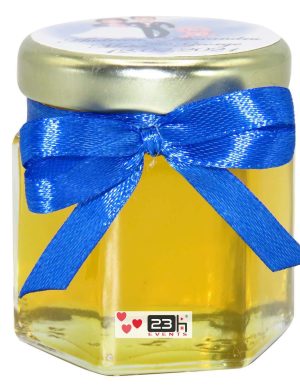 Marturii dulci cu miere, model handmade Iubire – albastru, borcan 50 gr – DSBC1660