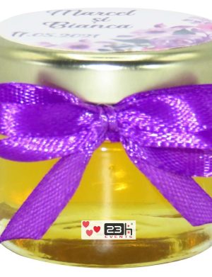 Marturii dulci cu miere, model handmade Iubire – mov, borcan 30 gr – DSBC1661