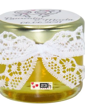 Marturii dulci cu miere, model handmade Eleganta – alb, borcan 30 gr – DSBC1662