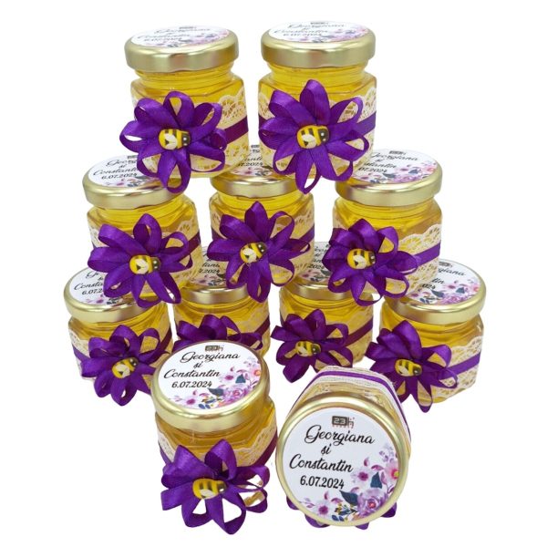 Marturii dulci cu miere, model handmade Rafinament - mov, borcan 50 gr - DSBC16148 - imagine 6