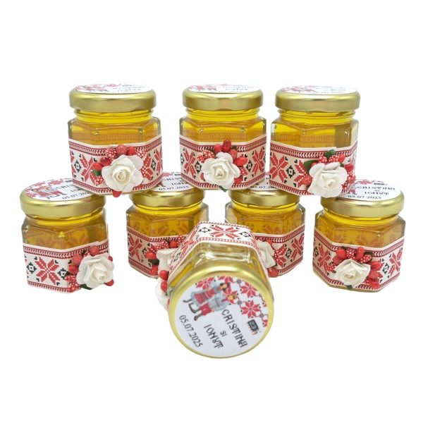 Marturii dulci cu miere, model handmade Traditional - rosu, borcan 50 gr - DSBC1651 - imagine 6