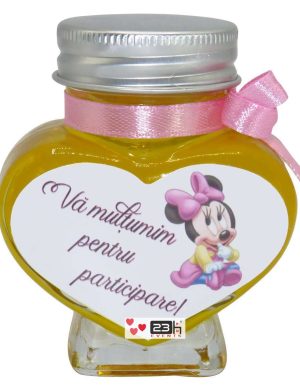 Marturii dulci cu miere, Nepersonalizat, model handmade Iubire – roz baby Minnie, borcan 90 gr, Livrare in 48 ore – SDSBC162