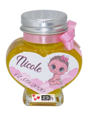 Marturii dulci cu miere, model handmade Iubire – roz, borcan 90 gr – DSBC1697