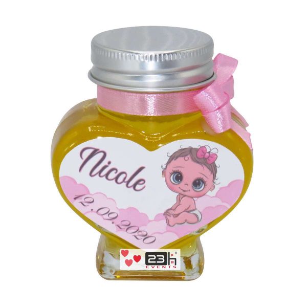 Marturii dulci cu miere, model handmade Iubire - roz, borcan 90 gr - DSBC1697