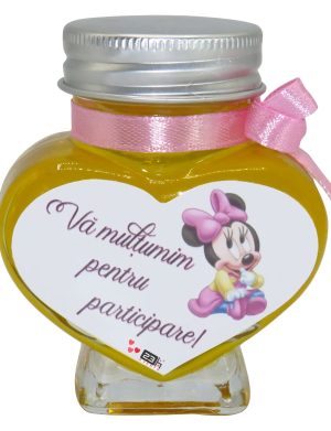 Marturii dulci cu miere, Nepersonalizat, model handmade Iubire – roz baby Minnie, borcan 90 gr, Livrare in 48 ore – SDSBC162