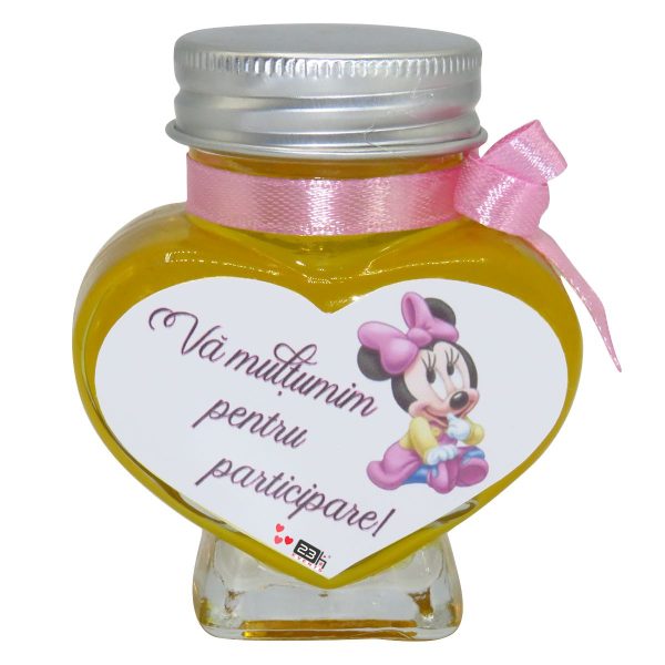 Marturii dulci cu miere, Nepersonalizat, model handmade Iubire - roz baby Minnie, borcan 90 gr, Livrare in 48 ore - SDSBC162