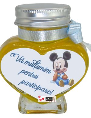 Marturii dulci cu miere, model handmade Iubire – bleu baby Mickey, borcan 90 gr – SDSBC1614