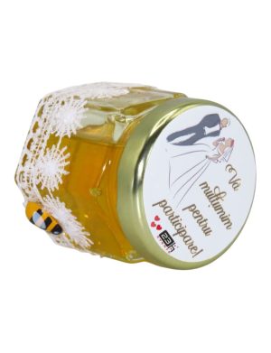 Marturii dulci cu miere, model handmade Dorinta – alb, borcan 50 gr – SDSBC1625