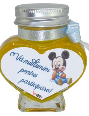 Marturii dulci cu miere, model handmade Iubire - bleu baby Mickey, borcan 90 gr - SDSBC1614