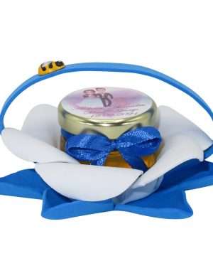 Marturii dulci cu miere, model handmade Bondarel – albastru, borcan 30 gr – DSBC196